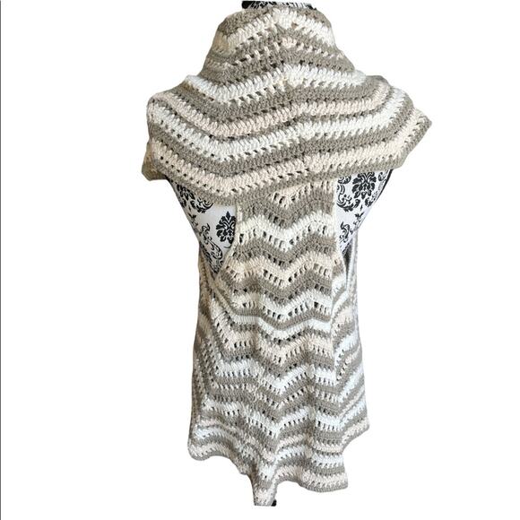 Pure Handknit Cotton Shawl T-Back Vest Open front Striped w/ Metallic knit S/M - Picture 3 of 5